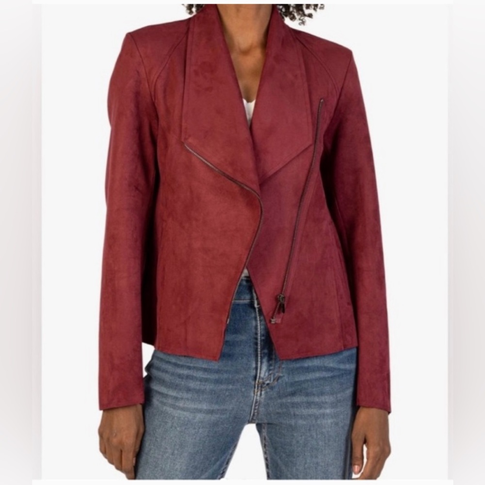 Kut from the Kloth jacket size small burgundy red Carina Faux Suede‎ Moto Jacket